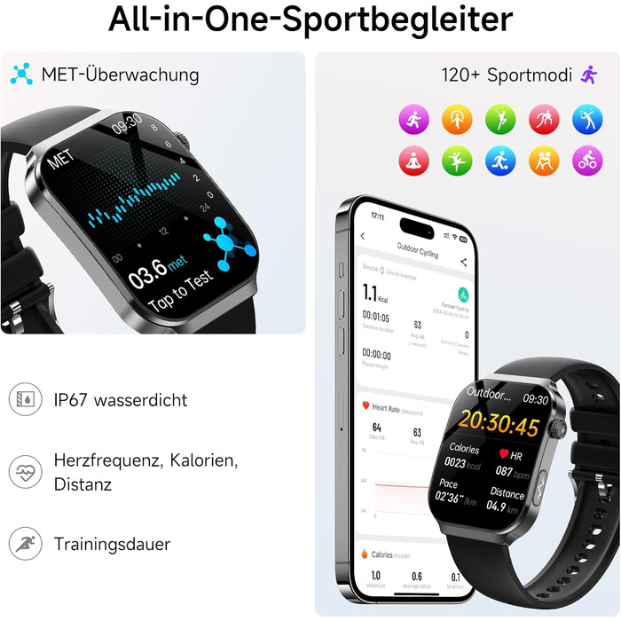 Новий смарт-годинник 2026 року для чоловіків та жінок з ЕКГВСР/ІМТ/сечовою кислотою/мікроперевіркою здоров&39я, 2,2-дюймовий оновлений 3D-вигнутий дисплей, цілодобовий монітор серцевого ритму, артеріального тиску та сну для Android/iOS, чорний