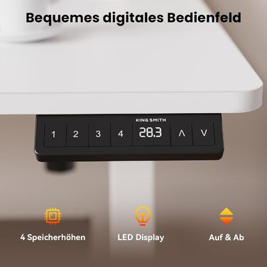 Стіл з регульованою висотою, електричний комп&39ютерний стіл 120 x 60 см, стіл для роботи сидячи та стоячи з 4 положеннями пам&39яті, стіл для роботи стоячи з 2 гачками для офісу, з&39єднувальна пластина, білий 120 x 60 см