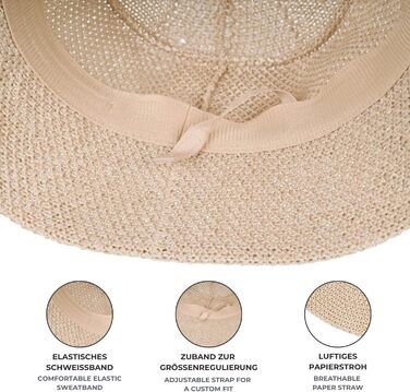 Жіночий паперовий солом&39яний капелюх styleBREAKER Складаний капелюх-відро Легкий капелюх-відро з потовщеною стрічкою Літній капелюх із полями для захисту від сонця, для відпочинку на свіжому повітрі та пляжі, один розмір, бежевий