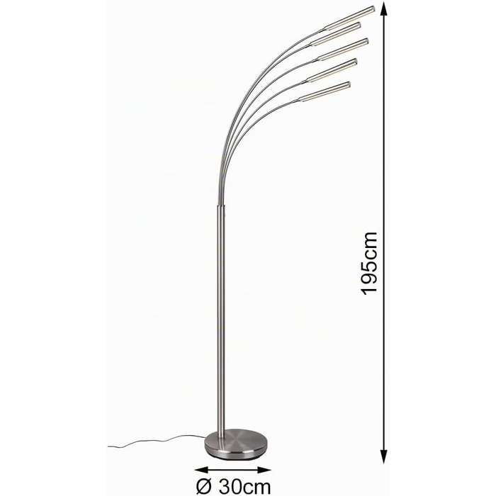 Стійка LED-світильник Reality Reed R41031507, матовий нікель, 5 шт. 3.5 Вт LED, диммерний вимикач, сріблястий
