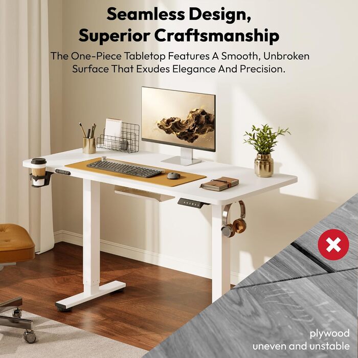 Письмовий стіл з регульованою висотою 11054 см Компактний стіл для роботи стоячи з практичними аксесуарами, ідеально підходить для невеликих приміщень, тихий та безпечний із захистом від зіткнень (білий) 110 x 54 см Білий