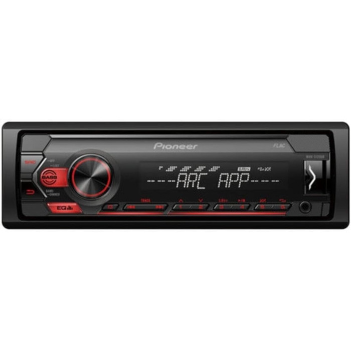 Приймач PIONEER 1-DIN з Bluetooth, червоним/білим підсвічуванням, роз'ємом USB/3,5 мм, Spotify, додатком Pioneer Smart Sync і сумісний з пристроями Apple і Android, червоний/чорний, MVH-S420BT (чорний, червоний, без Bluetooth, одинарний)