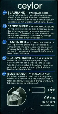 Презервативи Ceylor Blue Band 12 зі зволожуючим мастилом, упаковані в гігієнічну бляшанку, легко відкриваються, швидше наносяться, преміальна якість зі Швейцарії