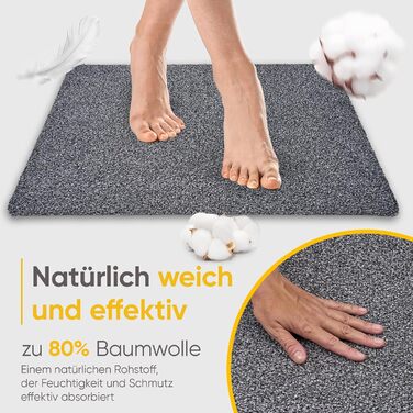 Килимок Entrando 60x100 см - Для приміщень та вулиці - Бавовна - Нековзний, можна прати, міцний - Підходить під двері - Для вхідних дверей або критих входів, патіо, балконів (сірий) Сірий 60 x 100 см (прямокутний)