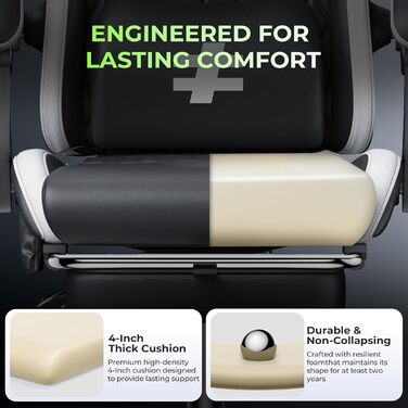 Ігрове крісло Seenda з тканинним кріслом для комп&39ютера з підставкою для ніг та поперековою опорою, регульована висота з підголівником, чорно-сіре