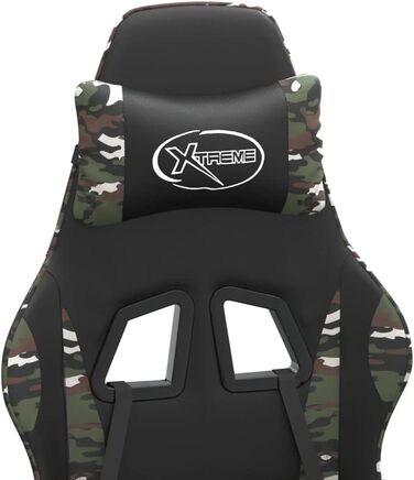 Геймерське крісло, чорний камуфляж, з підставкою для ніг, ергономічне обертове крісло, 57,5 x 59,5 x 121-131 см, штучна шкіра, газова пружина, функція нахилу до 135, для офісу, вітальні, ігрової кімнати, 57,5 x 59,5 x (121-131) см (Ш x Г x В), зелене