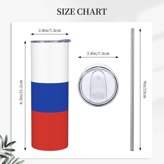 Кухоль з прямою трубочкою, дизайн російський прапор, друкований, дорожній кухоль, підходить для кемпінгу, офісу та дому, 590 мл