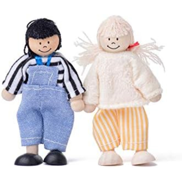 Дерев&39яний ляльковий будиночок Іззі з 2 поверхами, 4 ляльками та 9 предметами меблів Ручка для перенесення (Дитячий ляльковий будиночок з 2 поверхами, меблями та аксесуарами) - (38 x 27 x 39 см) 2-поверховий ляльковий будиночок