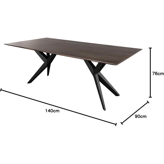 Обідній стіл з масиву дерева Swiss Edge 08 виготовлений з акації - сірий, лакований ніжки матово-чорного кольору 140x90 см обідній стіл з масиву дерева, 24.DE