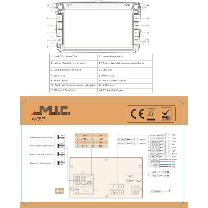 Автомагнітола MIC AV8V7-Ultra на Android 13 з навігацією Snapdragon 665, 8 ГБ 256 ГБ, 8 дюймів, DSP, SIM-карта, бездротовий зв&39язок Apple CarPlay та Android Auto, DAB, CANBUS, GPS для VW/KODA/SEAT (заміна RNS/RCD)