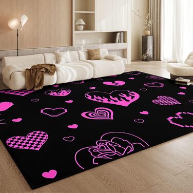 Килим HOSIMA з різноманітними фіолетовими сердечками, м&39який, нековзка основа, короткі килимки для дитячої кімнати, кухні, спальні, нековзний килимок для підлоги, короткий ворс, пухнастий килимок (150 * 200) Love 150*200