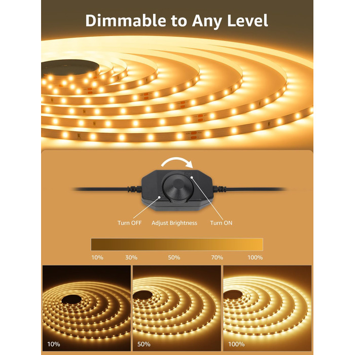 Світлодіодна стрічка Lepro 10M тепла біла, світлодіодна стрічка тепла біла 3000K з регулюванням яскравості, 2835 світлодіодна стрі