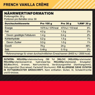Протеїновий порошок Optimum Nutrition Gold Standard 100, Французький ванільний крем, 900 г