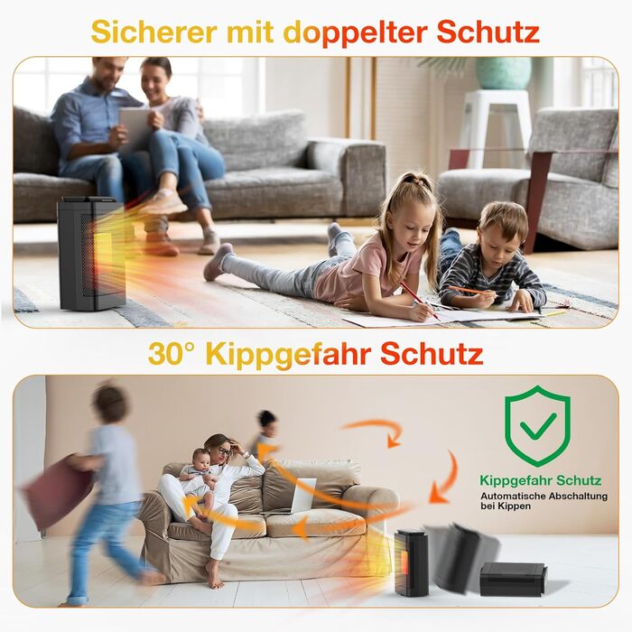 Тепловентилятор електричний з пультом дистанційного керування - електричний обігрівач потужністю 1500 Вт, 3 нагрівальних керамічни