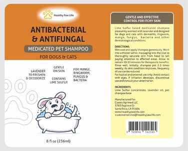 Шампунь для домашніх тварин Healthy Paw Life з лаймом та сіркою догляд за домашніми тваринами та ветеринарне рішення для сверблячої та сухої шкіри безпечний для собак, котів, цуценят, кошенят та коней