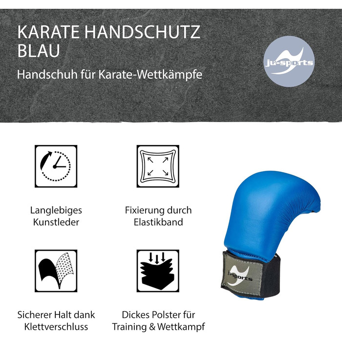 Рукавички для карате Ju-Sports з синтетичної шкіри, сині - М&39який захист рук для тренувань та змагань, аксесуар для бойових мистецтв, 2 петлі без великого пальця, XS