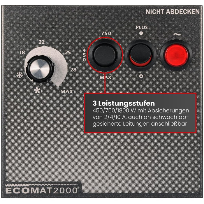 Мобільний тепловентилятор 230В 450Вт / 750Вт / 1800Вт терморегулятор автоматичне вимкнення антрацит, 2000 Classic Plus