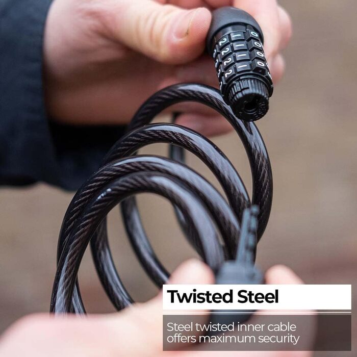 Велозамок кодовий BBB Cycling QuickCode для шосейних, гірських та міських велосипедів. Комбінація з 4 цифрами, сталевий трос 8мм x 120см, чорний.