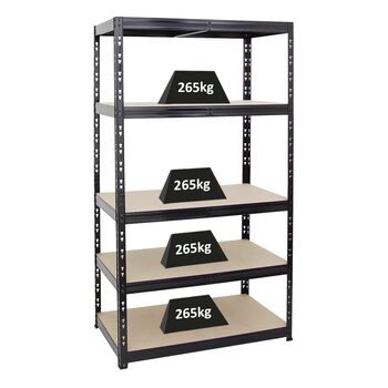 Надміцний стелаж Tiger Black 180x100x60 см, загальне навантаження 1365 кг. Стелаж для підвалу, стелаж без болтів, гаражний стелаж, стелаж для зберігання 180x100x60 см 5 полиць чорного кольору