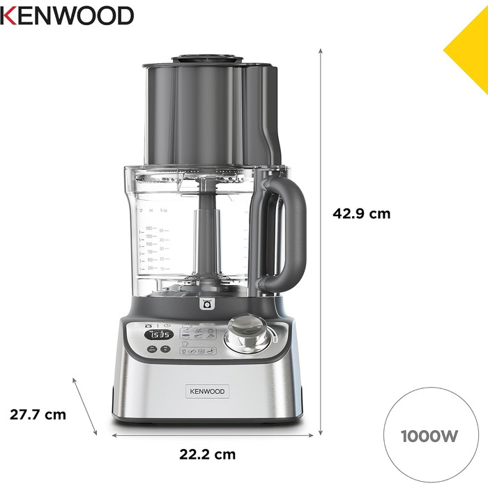 Компактний кухонний комбайн Kenwood MultiPro XL Weigh FDM72.990SS з вбудованими вагами та таймером, ExpressDice, робочий контейнер на 3 л, змінна швидкість, жолоб подачі XL, 1000 Вт, компактний кухонний комбайн Silver з кубиками Express Dice
