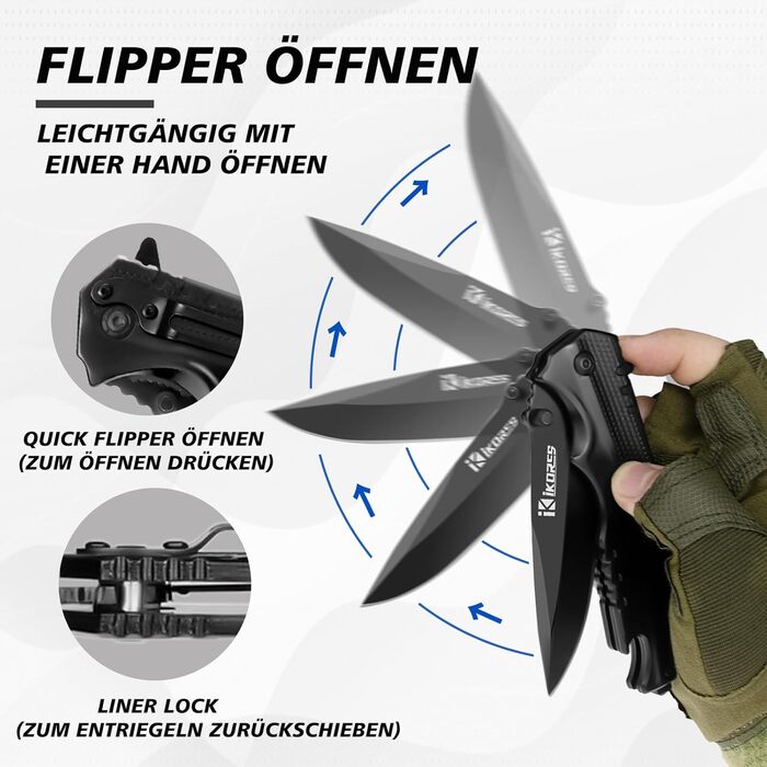 Багатофункціональний складаний ніж IKORES, 22-сантиметровий одноручний ніж з нейлоновими піхвами та кишеньковою кліпсою, відкривач