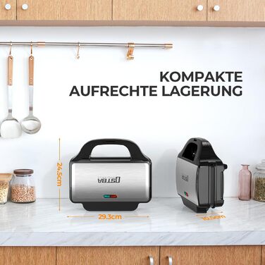 Бутербродниця OSTBA APPLIANCE, тостер для сендвічів на 2 сендвічі, тостер для сендвічів з автоматичним контролем температури та антипригарними пластинами, 900 Вт, чорний/нержавіюча сталь