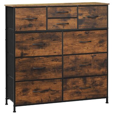 Комод WOLTU з 10 тканинними шухлядами, сервант для вітальні, комод для спальні, шафа для передпокою, металевий каркас, індустріальний стиль, вінтажний коричневий чорний, SSK009shm вінтажний коричневий чорний 10 тканинних шухляд
