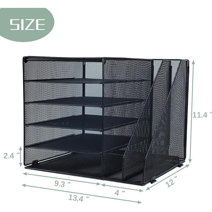 Рівневий настільний органайзер з 2 додатковими вертикальними папками для файлів, лоток для паперу, настільні лотки для паперу формату A4, тримач для журналів для домашнього офісу, чорний, 5 рівнів з 2 вертикальними папками, 5-