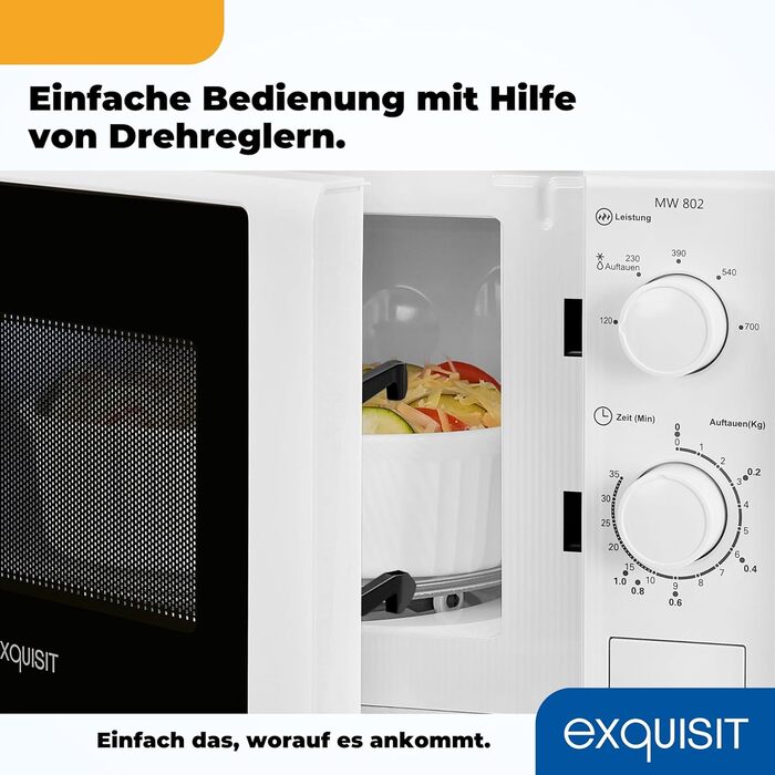 Мікрохвильова піч Exquisit MW 802 Потужність 700 Вт Місце для приготування їжі 20 л Компактна мікрохвильова піч Інтер'єр з нержавіючої сталі Таймер білий Класичний Білий