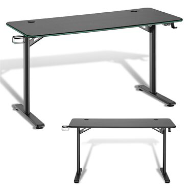 Ігровий стіл Xantron зі світлодіодним атласом 3 регульовані RGB-ефекти 136x60x75 см, чорний, з органайзером для кабелів, тримачем для чашки та тримачем для гарнітури