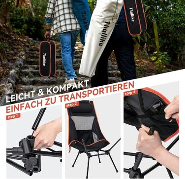 Складане кемпінгове крісло з високою спинкою, вантажопідйомність 150 кг, надлегке портативне складне крісло з підголівником та 2 боковими кишенями, компактне складне рибальське крісло з сумкою для перенесення для кемпінгу, пляжу, активного відпочинку та п