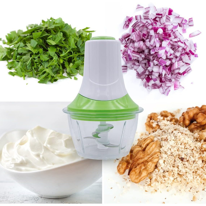 Компактний мультиподрібнювач 6-в-1 Ємність 360 мл і 1000 мл Нарізає, змішує, подрібнює, натирає, збиває та перемішує 300 Вт 2 пластикові контейнери з кришкою 300 Вт