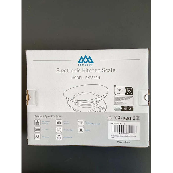 Цифрові кухонні електронні ваги SENSSUN зі знімною чашею, 5 кг / 11 фунтів з точністю до 1 г, з великим РК-дисплеєм і функцією тар