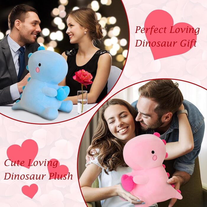 Динозавр М&39яка іграшка, люблячі м&39які плюшеві іграшки динозавра з серцем, що тримає на День святого Валентина, солодкий романтичний подарунок на річницю та день народження для її дівчаток, хлопчиків, дівчинки, рожевий 30 см, рожевий люблячий динозавр 