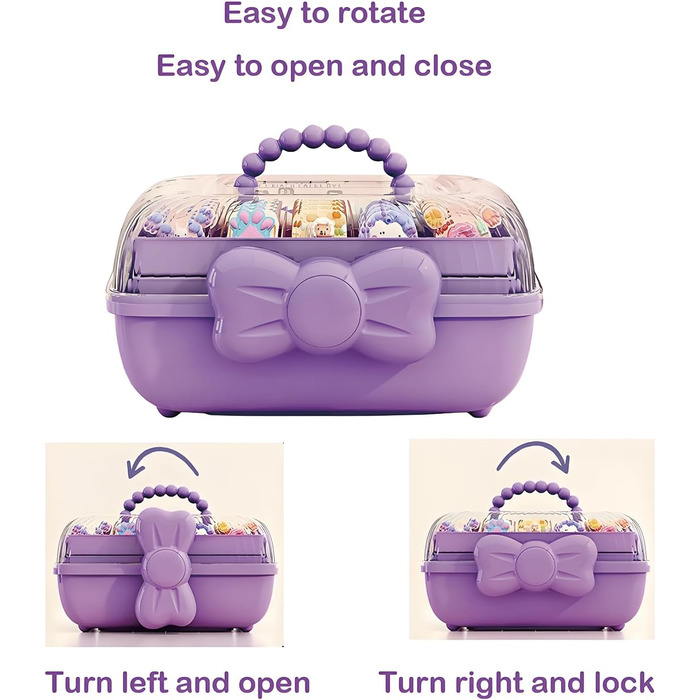 Організатор для гумок для волосся з ручкою, органайзер для дитячих шпильок для волосся, органайзер для дівчаток, 3-ярусна скринька для зберігання дитячих аксесуарів для волосся, для швейного приладдя, аксесуарів для волосся (фіолетовий)