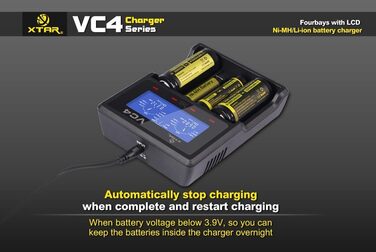 Зарядний пристрій XTAR VC4 з РК-дисплеєм для акумуляторів 18650 Li-Ion/Ni-MH, чорний