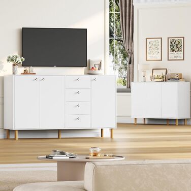 Комод FirFurd, сервант, біла кухонна шафа з 3 дверцятами, дизайн без ручок, регульовані полиці, 107x40x80 см (ШxГxВ)