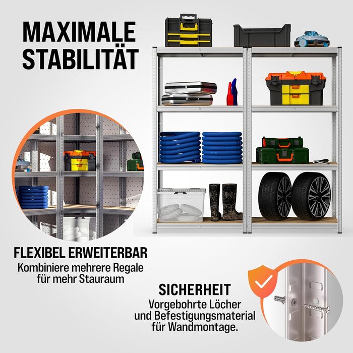 Міцний стелаж Monzana 2 шт. 170x75x30 см 560 кг 4 стелажі з МДФ Стелажі для зберігання Підвальні стелажі Безболтові стелажі Стелаж для майстерні