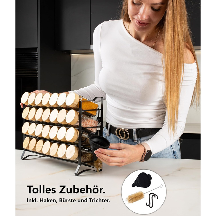 Підставка для спецій Deco haus, настінна та настінна З 28 БАНКАМИ ДЛЯ СПЕЦІЙ ТА ЕТИКЕТКАМИ - Органайзер для спецій - Органайзер для підставки для спецій - Підставка для спецій, підвісні підставки для спецій - Шафа для підставки для спецій, чорне сховище д