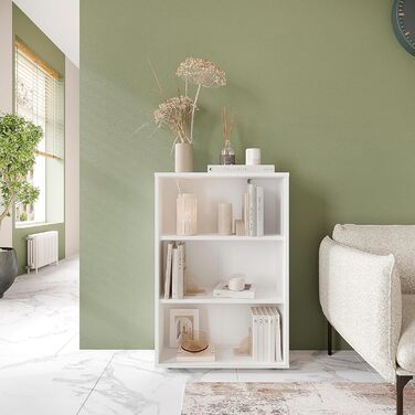 Полиця шириною 60 см Біла - Книжкова полиця з 3 рівнями та полицями з регульованою висотою, окремостояча полиця, полиця для зберігання Книжкова полиця Lumo 60 x 90 x 24 см (Ш x В x Г) 3 рівні (60Ш x 90В x 24Г) Біла