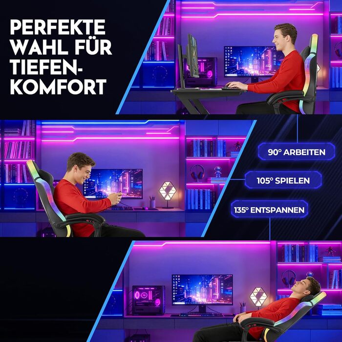 Ігрове крісло GTPLAYER, офісне крісло, ігрове крісло зі світлодіодною стрічкою, геймерське крісло, спинка з кишенею для зберігання, ергономічне комп&39ютерне крісло з пультом дистанційного керування