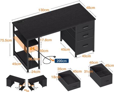Письмовий стіл Coleshome, 130 x 48 x 75,7 см, метал / дерево / тканина, чорний