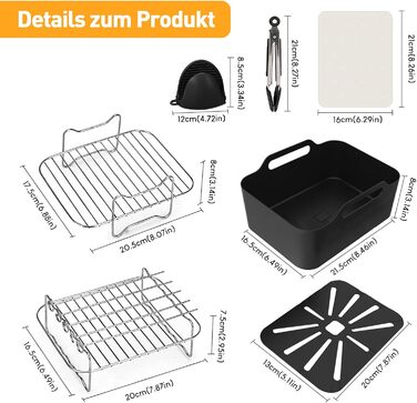 Набір аксесуарів для фритюрниці з силіконовою формою Gtkei з 8 предметів для Ninja Foodi AF500EU Flexdrawer 10.4 л, без бісфенолу А Аксесуари для фритюрниці Ninja AF500EU, стійки та інструменти з нержавіючої сталі 18/8