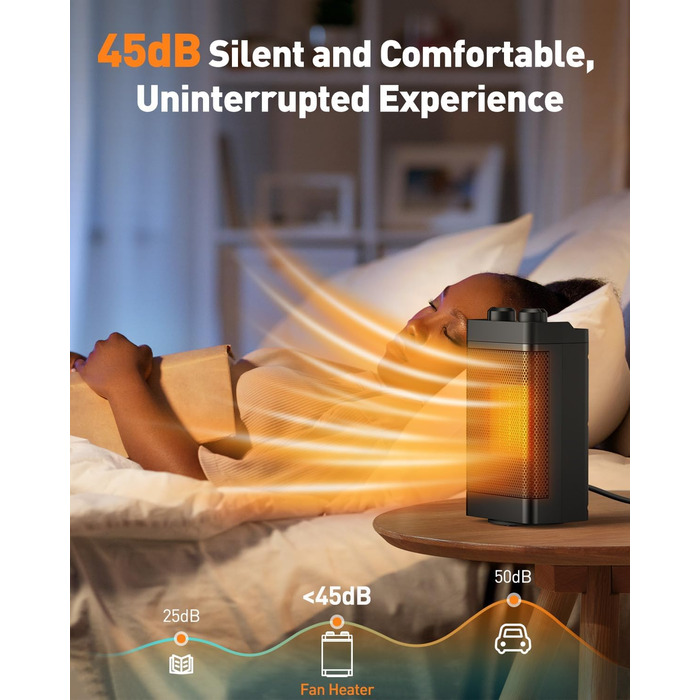 Енергозберігаючий вентилятор-обігрівач, 1500 Вт, 3 режими нагріву, керамічний електричний нагрівальний елемент, коливання 70, захист від перегріву та перекидання, тихий кімнатний обігрівач для використання в офісі, вітальні, спальні