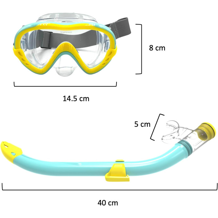 Набір для сноркелінгу EasyDive, дитяча маска для сноркелінгу з гумкою, протитуманна маска для дайвінгу, окуляри для дайвінгу з сухого силіконового матеріалу, набір для сноркелінгу для хлопчиків та дівчаток, тропічні острови - зелений/жовтий