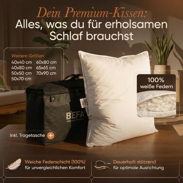 Пухова подушка BEFA NATUR 80x80 см Подушка зі 100 пуху Вага наповнювача 1500 г Підходить для алергіків (NOMITE) Сертифіковано як безпечне для тварин (DOWNPASS) Oeko-TEX Клас 1 Зроблено в Німеччині 80x80 см