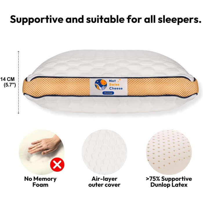 НОВИНКА, ОНОВЛЕННЯ 2025 РОКУ. Подушка Dunlop зі 100 латексу середньої жорсткості, 27,5 x 15,7 x 5,6 дюймів Розмір queen-size ортопедична подушка для підтримки шиї для тих, хто спить на боці, щоб полегшити біль у шиї Служить понад 10 років. Розмір queen-si