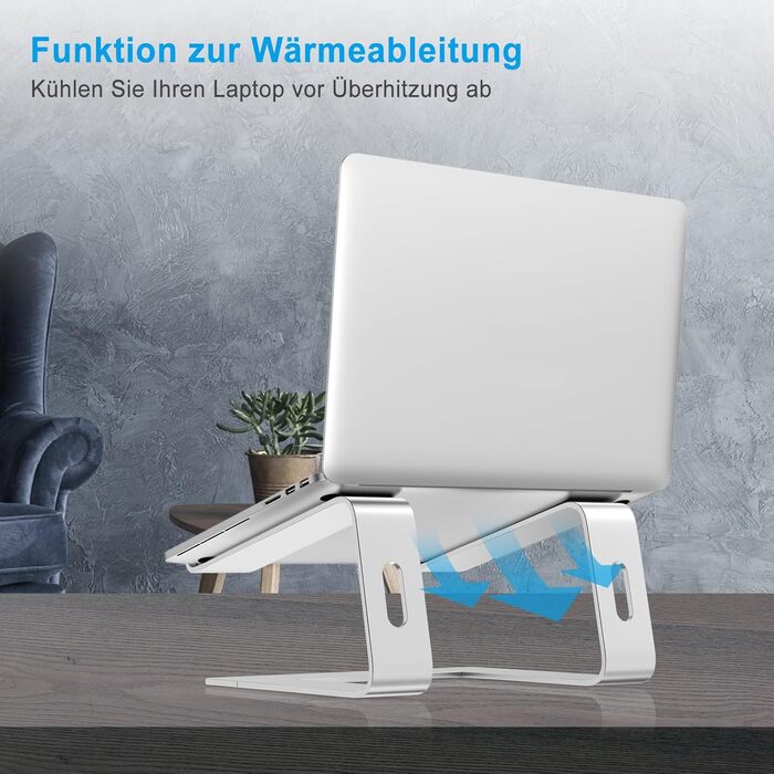 Підставка для ноутбука BoYata, ергономічна алюмінієва, портативна з вентиляцією, сумісна з MacBook, Dell, HP, Samsung, Acer та іншими ноутбуками 10-14 - срібляста