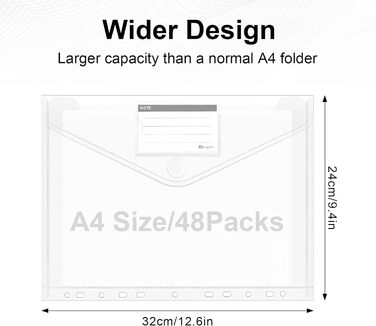 Сумка для документів Agoer 48 шт. A4 на липучці, ширші розміри Папка для документів A4 для подачі, A4 прозора з 11 отворами для впорядкування документів з кишенею для етикеток 48 шт. на липучці