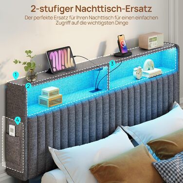 Металеве ліжко-семитуфля 90x200 см зі світлодіодним освітленням, включаючи рейковий каркас, плаваюча конструкція, стабільне та міцне, легке складання, сірого кольору без матраца сірого кольору 90 x 200 см